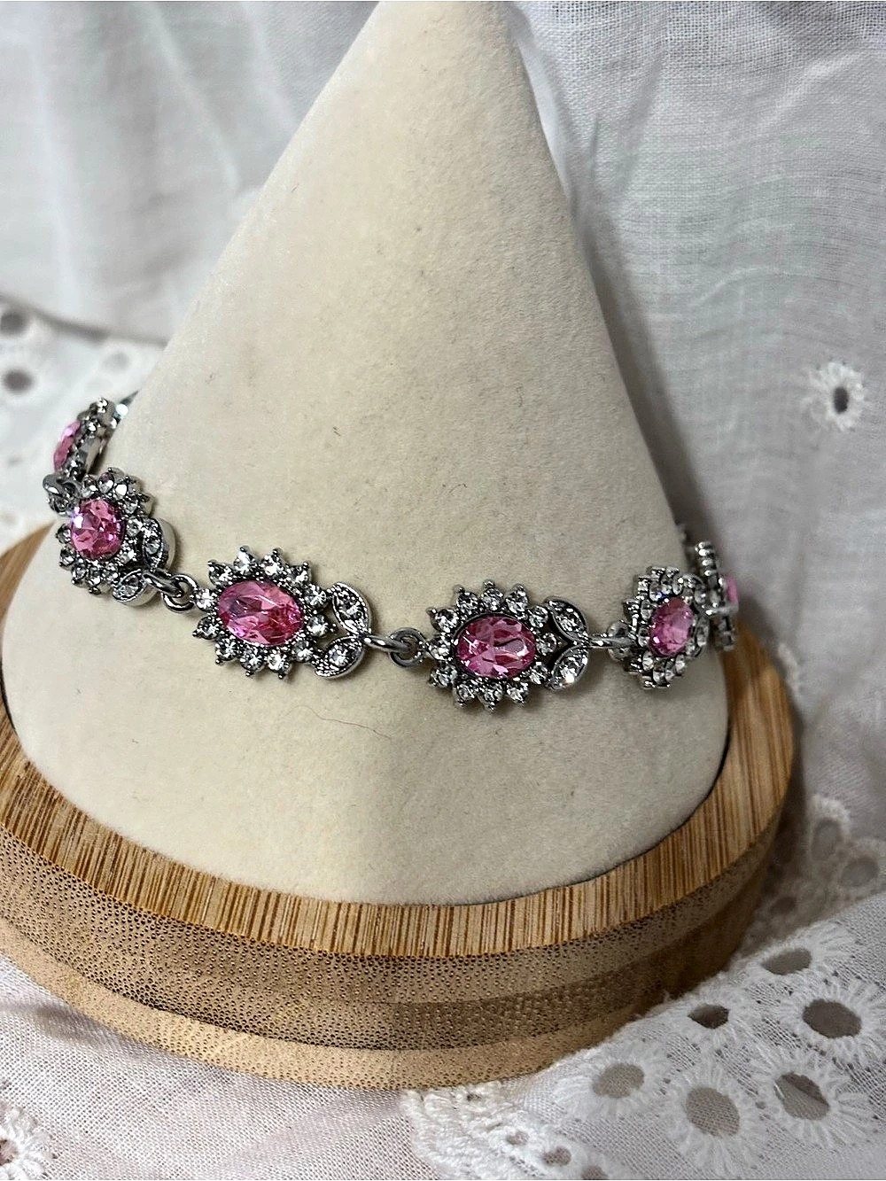 Pink Floral Rhinestone Bracelet